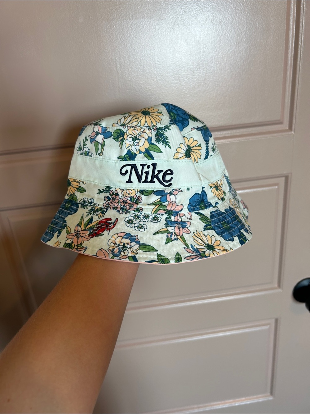 Nike Kids Floral Bucket Hat - Light Blue with Blue & Yellow Flowers
